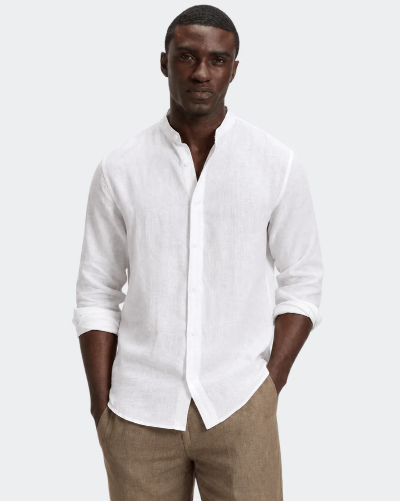 Ethan Men’s Linen Shirt – Casual Band Collar Summer Shirt