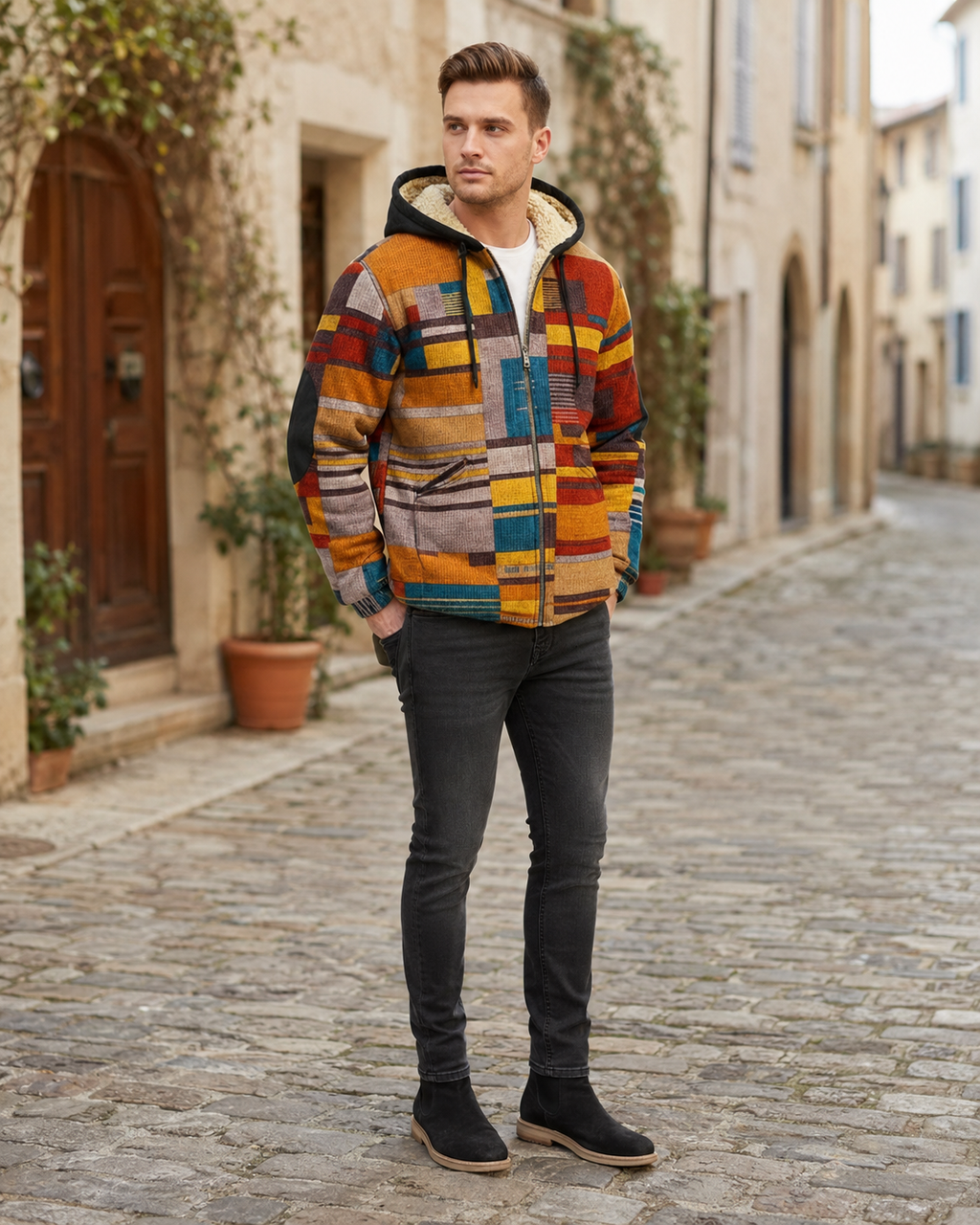 Jameson Men’s Patchwork Hoodie Vest – Soft Fleece Casual Gilet with Hood
