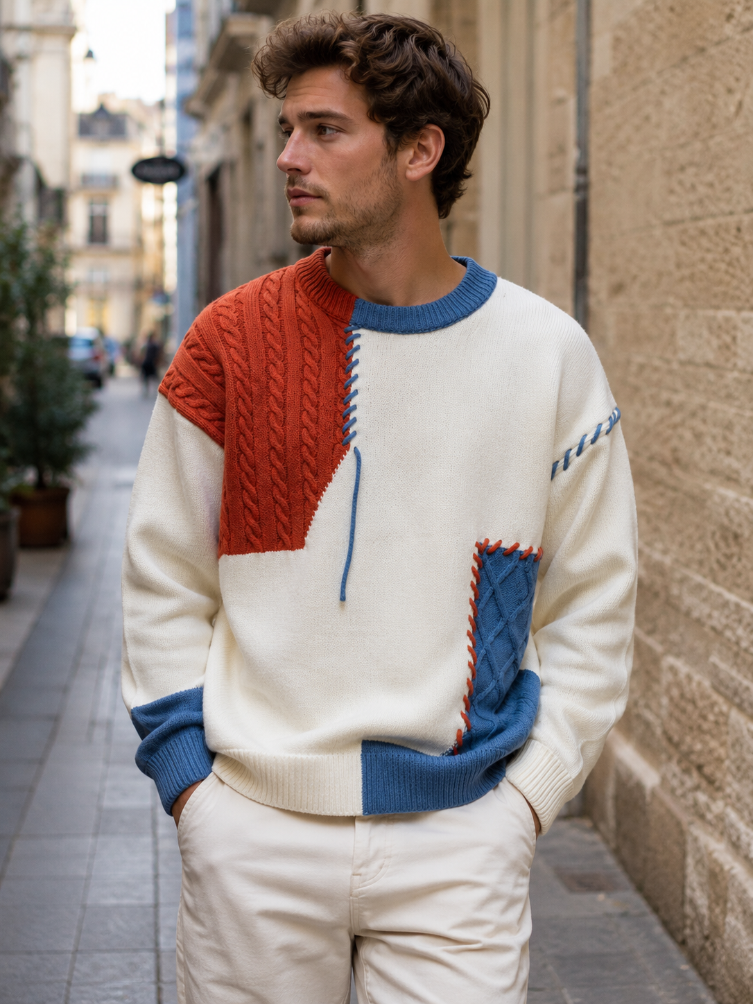 Dave Men’s Patchwork Sweater – Warm Casual Knit Jumper for Autumn & Winter Style