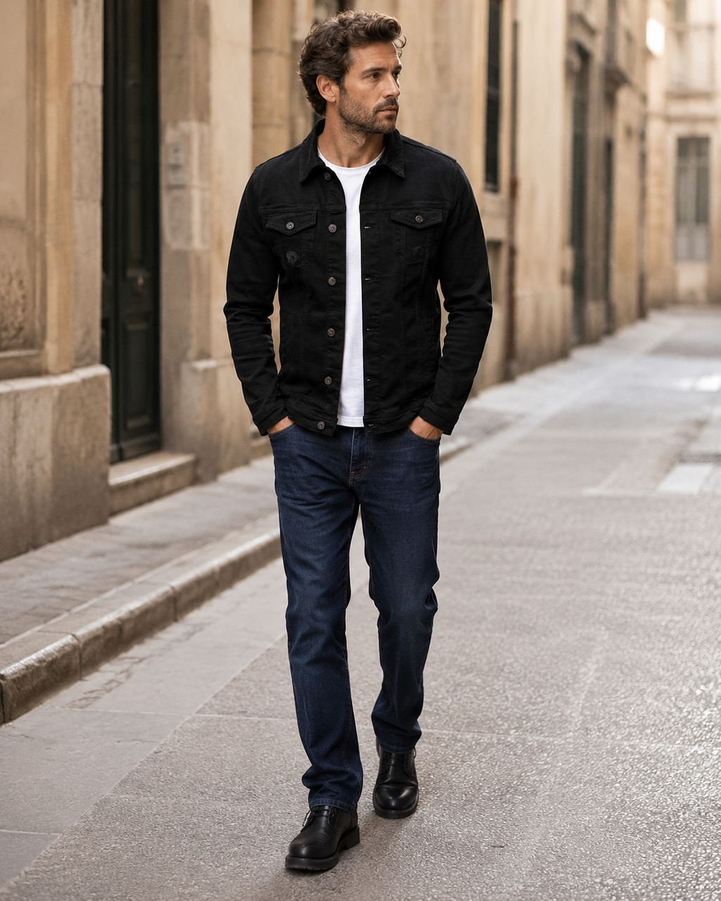 Ethan Men’s Denim Jacket – Classic Button-Up Jean Jacket with Utility Pockets