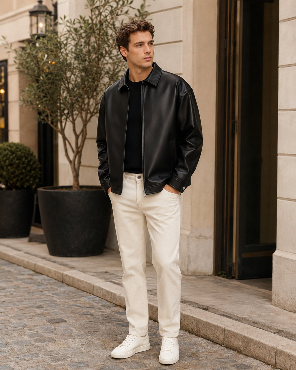 Mason Men’s Leather Jacket – Modern Zip-Up Urban Jacket with Structured Fit