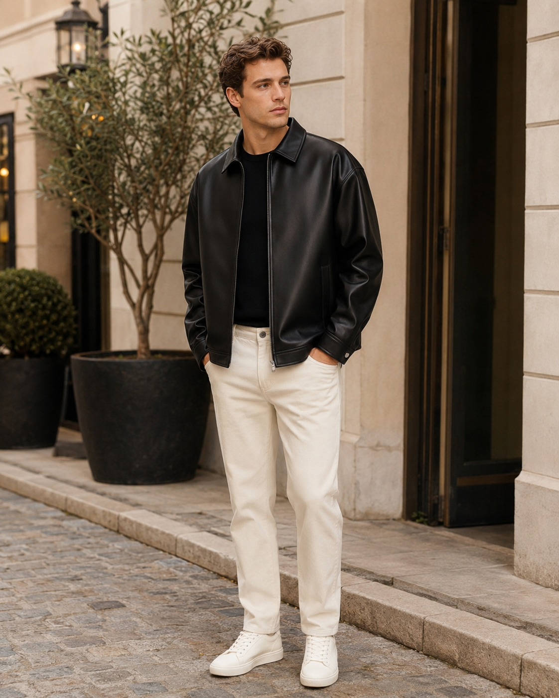 Mason Men’s Leather Jacket – Modern Zip-Up Urban Jacket with Structured Fit