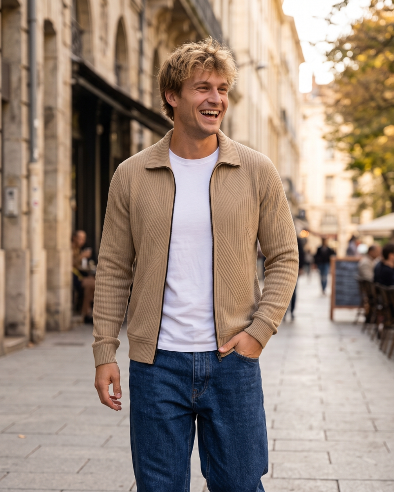 Daniel Men's Ribbed Zip Cardigan – Regular Fit Textured Sweater Vest for Casual Style