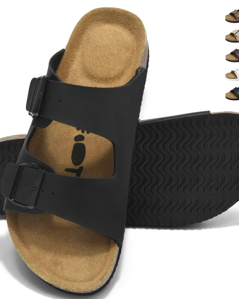 James Men's Cork Footbed Mules – Adjustable Buckle Comfort Clogs & Slippers