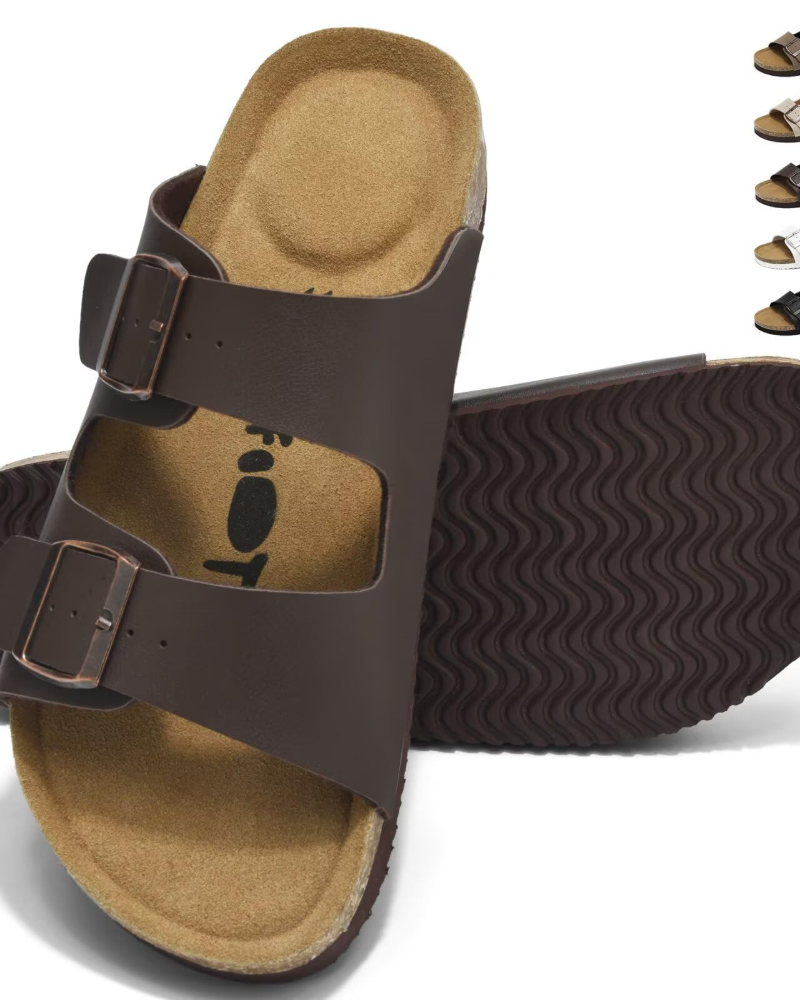 James Men's Cork Footbed Mules – Adjustable Buckle Comfort Clogs & Slippers