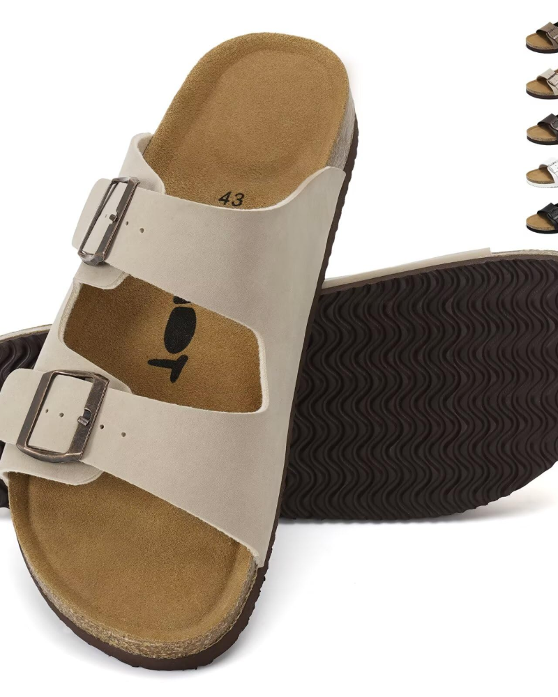 James Men's Cork Footbed Mules – Adjustable Buckle Comfort Clogs & Slippers