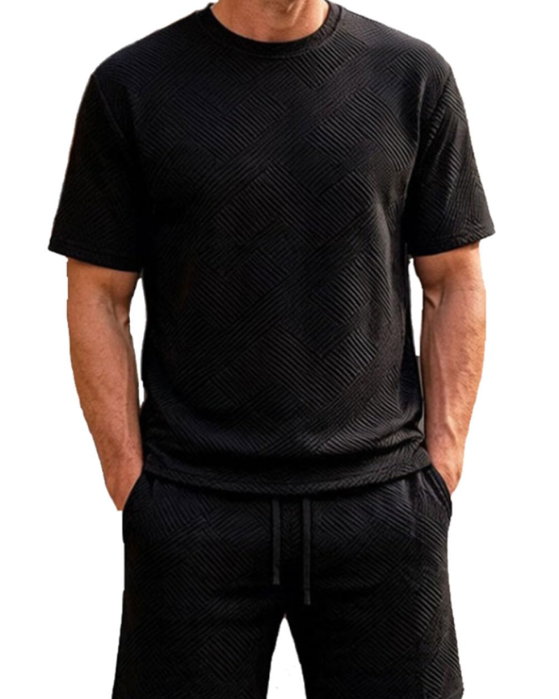 Liam Men's Jacquard Tracksuit Set – Short Sleeve T-Shirt & Shorts Co-Ord
