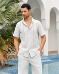 Oliver Men's Linen Co-Ord Set – Cuban Collar Shirt & Drawstring Shorts Summer Outfit