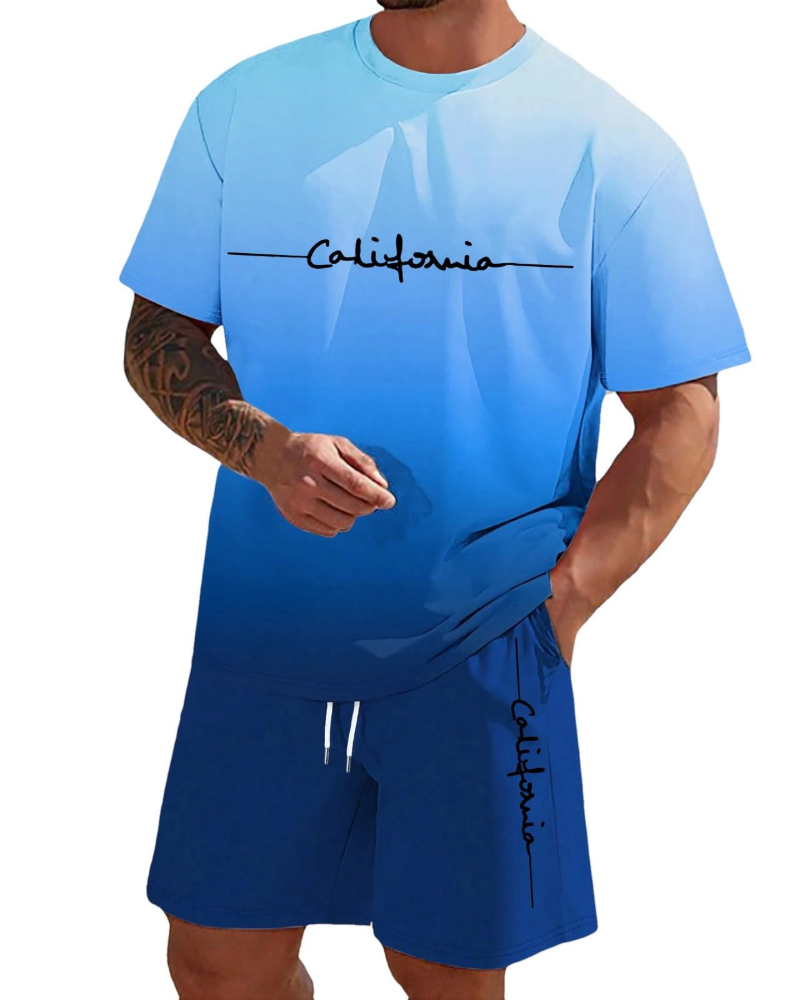 Logan Men's Summer Lounge Set – Letter Print T-Shirt & Drawstring Shorts Co-Ord