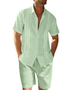 Oliver Men's Linen Co-Ord Set – Cuban Collar Shirt & Drawstring Shorts Summer Outfit