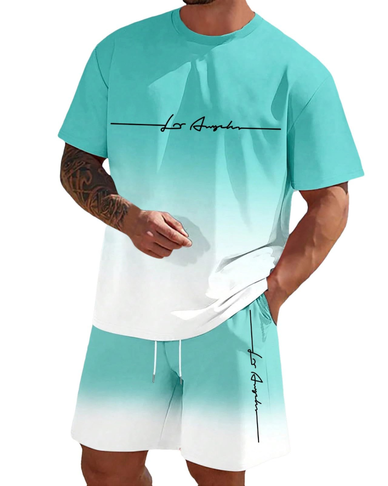 Logan Men's Summer Lounge Set – Letter Print T-Shirt & Drawstring Shorts Co-Ord