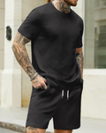 Liam Men's Jacquard Tracksuit Set – Short Sleeve T-Shirt & Shorts Co-Ord