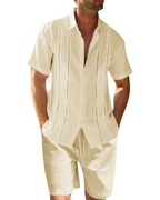 Oliver Men's Linen Co-Ord Set – Cuban Collar Shirt & Drawstring Shorts Summer Outfit