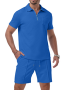 Ethan Men's Jacquard Polo Set – Half Zip Polo Shirt & Shorts Summer Co-Ord