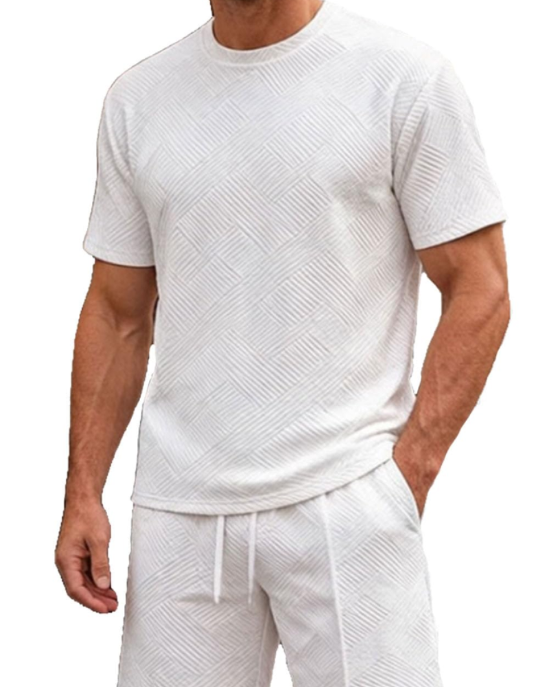 Liam Men's Jacquard Tracksuit Set – Short Sleeve T-Shirt & Shorts Co-Ord