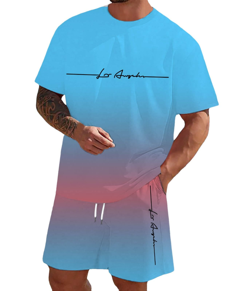 Logan Men's Summer Lounge Set – Letter Print T-Shirt & Drawstring Shorts Co-Ord