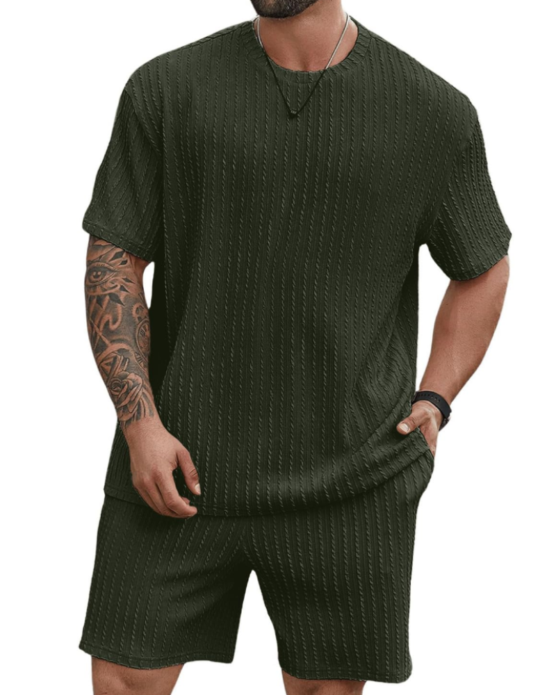 Hunter Men's Summer Tracksuit Set – Casual T-Shirt & Drawstring Shorts Co-Ord