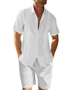 Oliver Men's Linen Co-Ord Set – Cuban Collar Shirt & Drawstring Shorts Summer Outfit