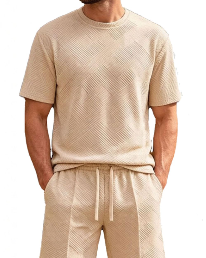 Liam Men's Jacquard Tracksuit Set – Short Sleeve T-Shirt & Shorts Co-Ord