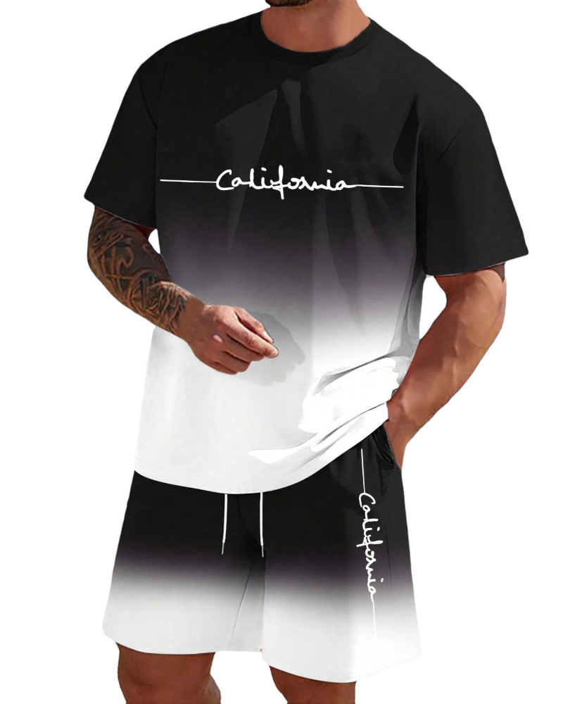Logan Men's Summer Lounge Set – Letter Print T-Shirt & Drawstring Shorts Co-Ord