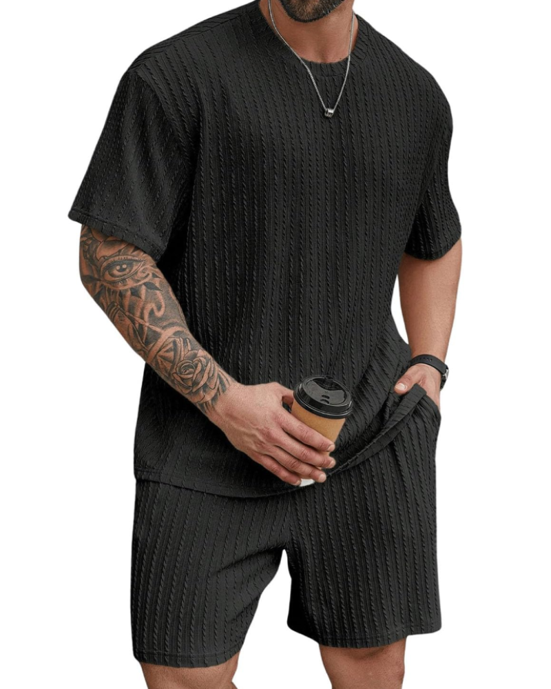 Hunter Men's Summer Tracksuit Set – Casual T-Shirt & Drawstring Shorts Co-Ord