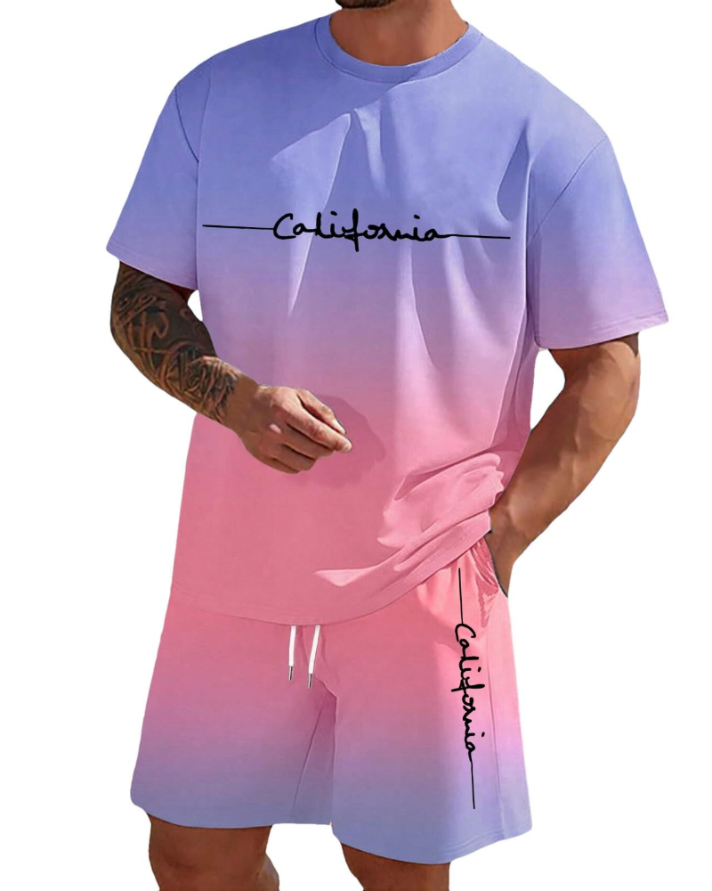 Logan Men's Summer Lounge Set – Letter Print T-Shirt & Drawstring Shorts Co-Ord