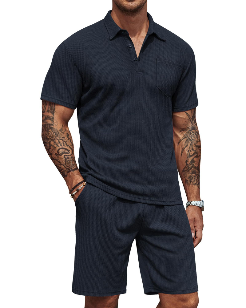 Mason Men's Polo Tracksuit Set – Slim Fit Polo Shirt & Drawstring Shorts Co-Ord