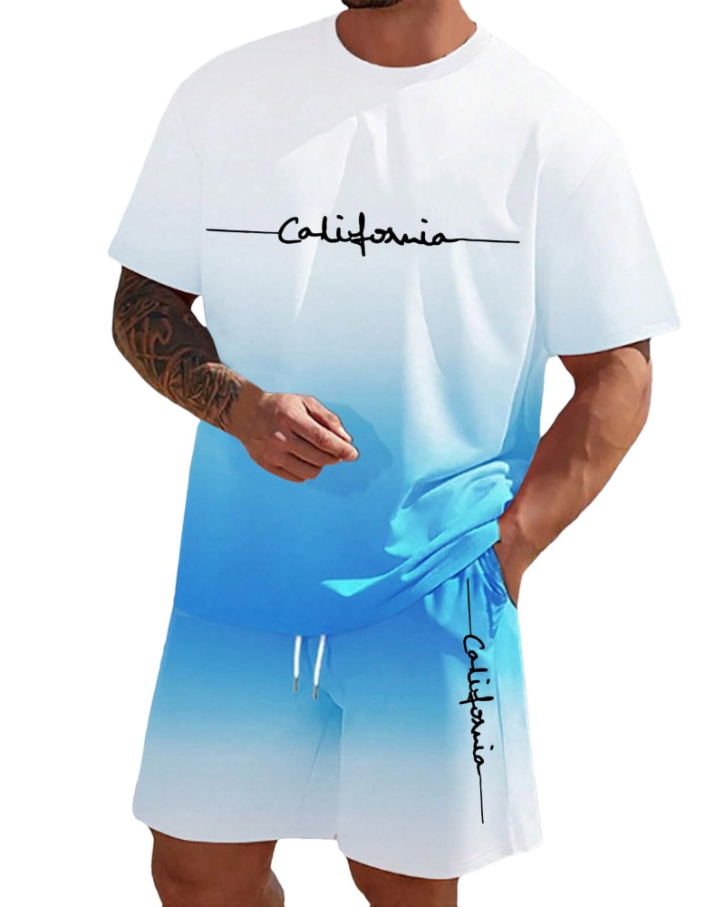 Logan Men's Summer Lounge Set – Letter Print T-Shirt & Drawstring Shorts Co-Ord