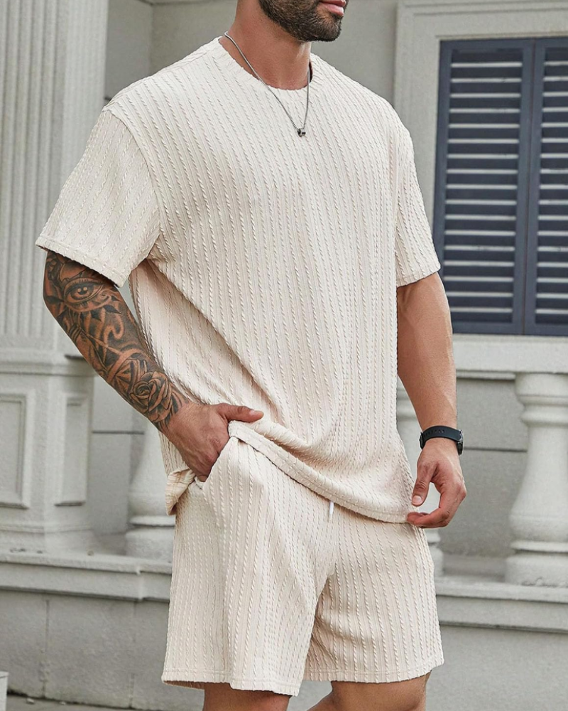 Hunter Men's Summer Tracksuit Set – Casual T-Shirt & Drawstring Shorts Co-Ord