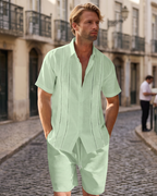 Oliver Men's Linen Co-Ord Set – Cuban Collar Shirt & Drawstring Shorts Summer Outfit