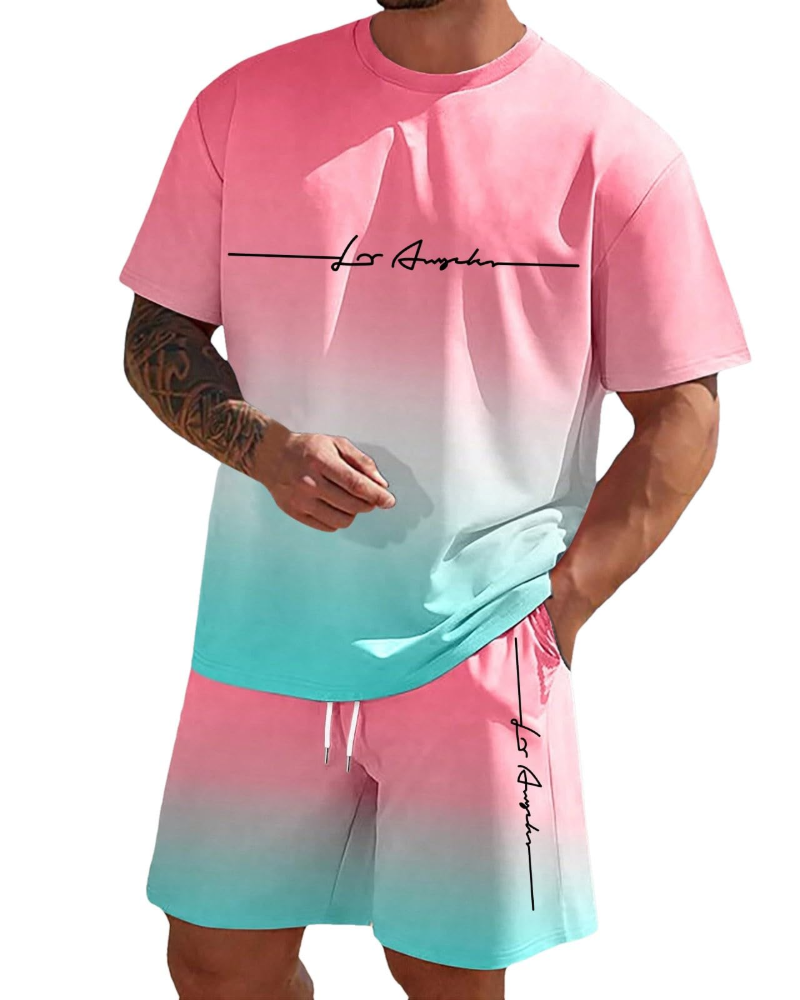 Logan Men's Summer Lounge Set – Letter Print T-Shirt & Drawstring Shorts Co-Ord
