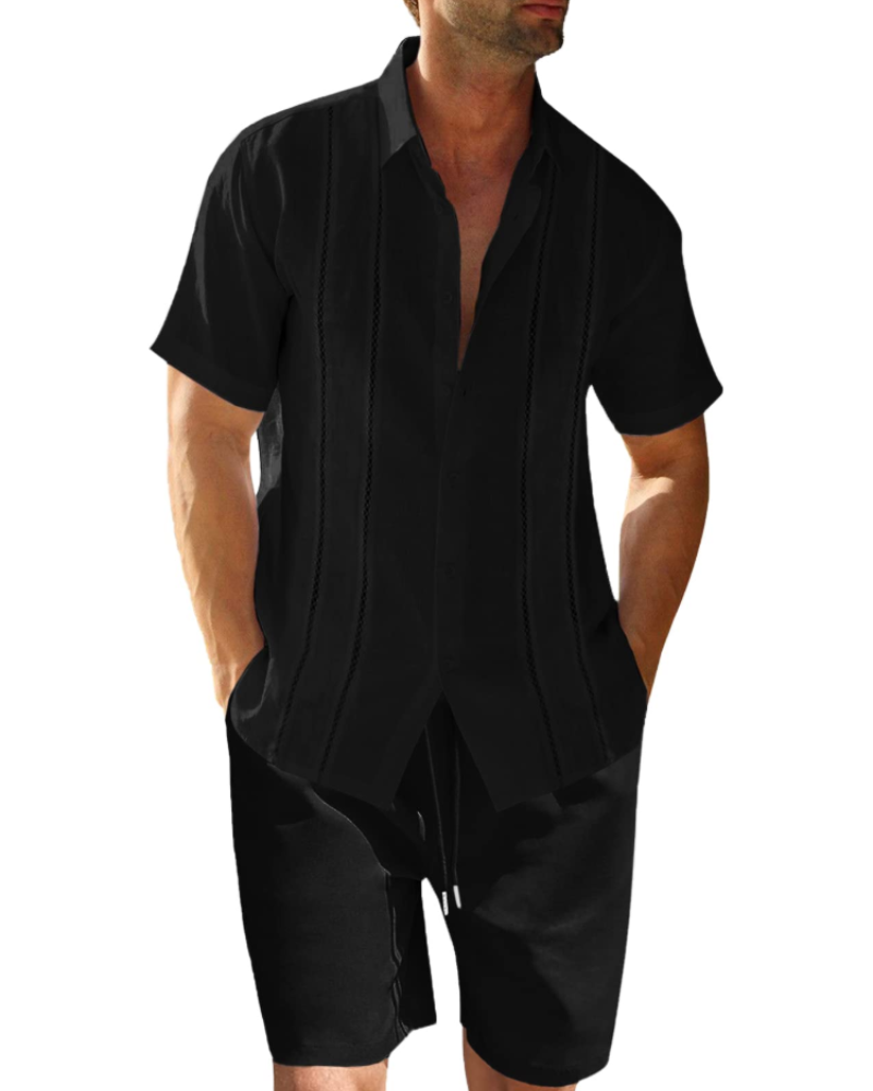 Oliver Men's Linen Co-Ord Set – Cuban Collar Shirt & Drawstring Shorts Summer Outfit