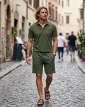 Mason Men's Polo Tracksuit Set – Slim Fit Polo Shirt & Drawstring Shorts Co-Ord