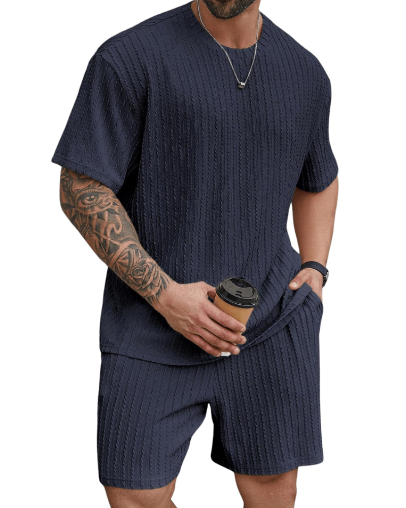 Hunter Men's Summer Tracksuit Set – Casual T-Shirt & Drawstring Shorts Co-Ord