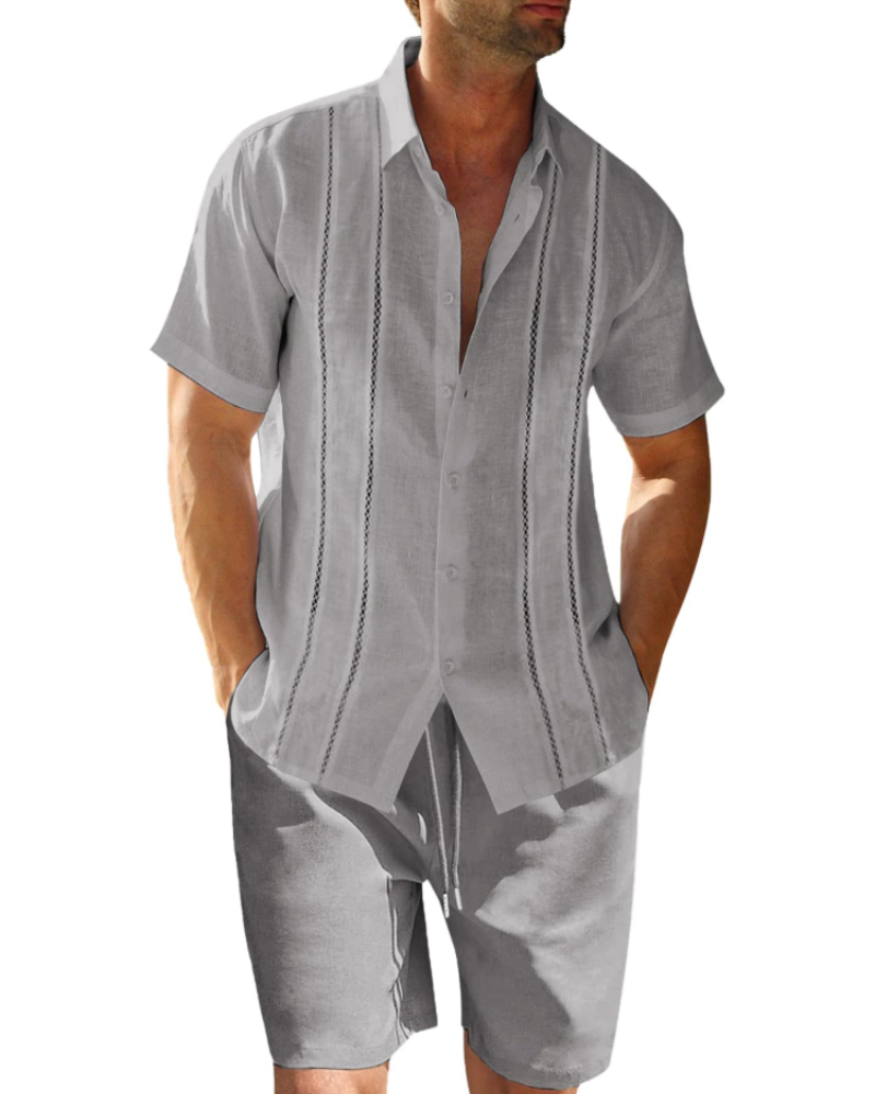 Oliver Men's Linen Co-Ord Set – Cuban Collar Shirt & Drawstring Shorts Summer Outfit