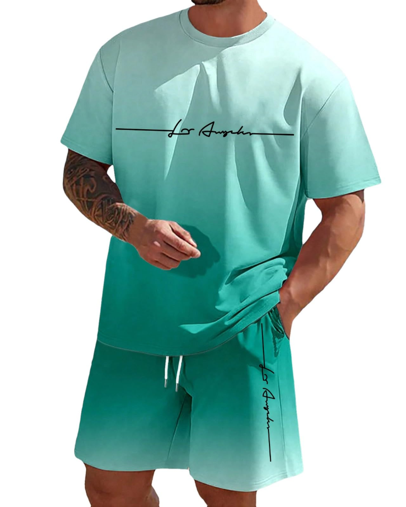 Logan Men's Summer Lounge Set – Letter Print T-Shirt & Drawstring Shorts Co-Ord