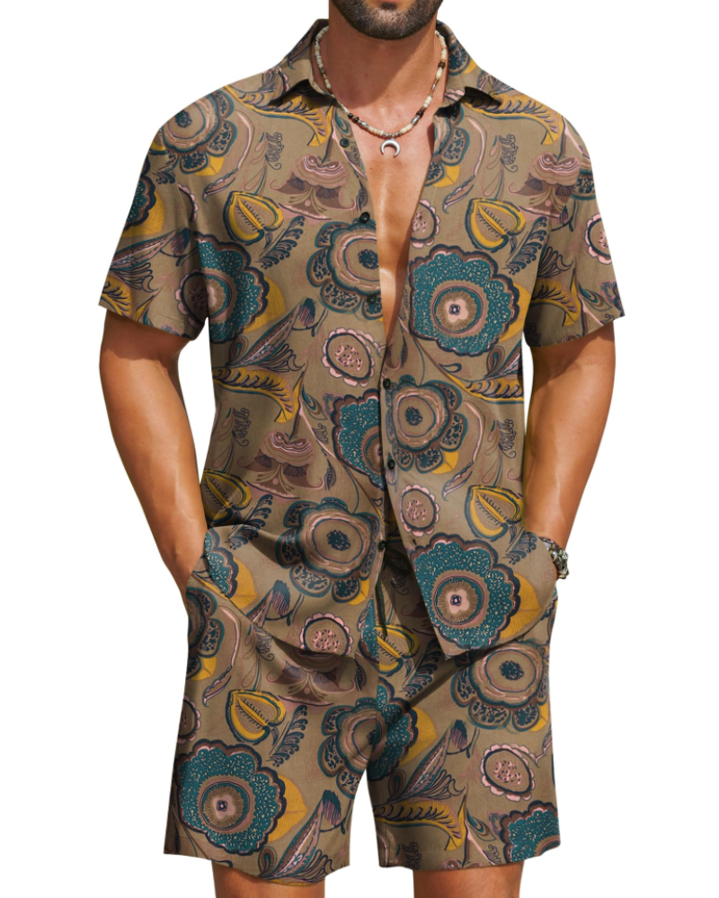 Mason Men's Hawaiian Set – Tropical Floral Shirt & Shorts Summer Outfit