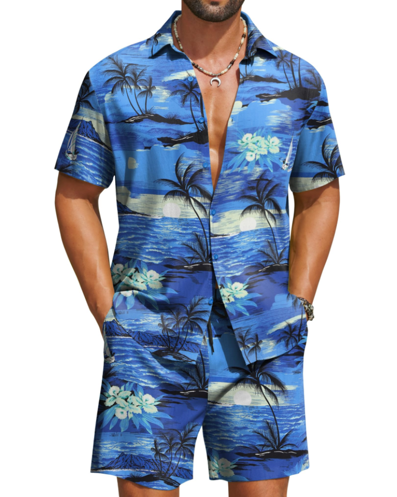 Mason Men's Hawaiian Set – Tropical Floral Shirt & Shorts Summer Outfit