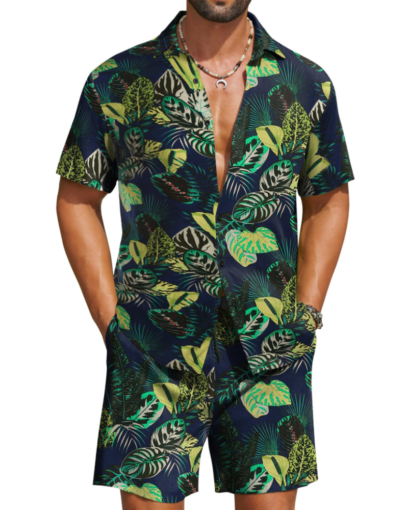 Mason Men's Hawaiian Set – Tropical Floral Shirt & Shorts Summer Outfit