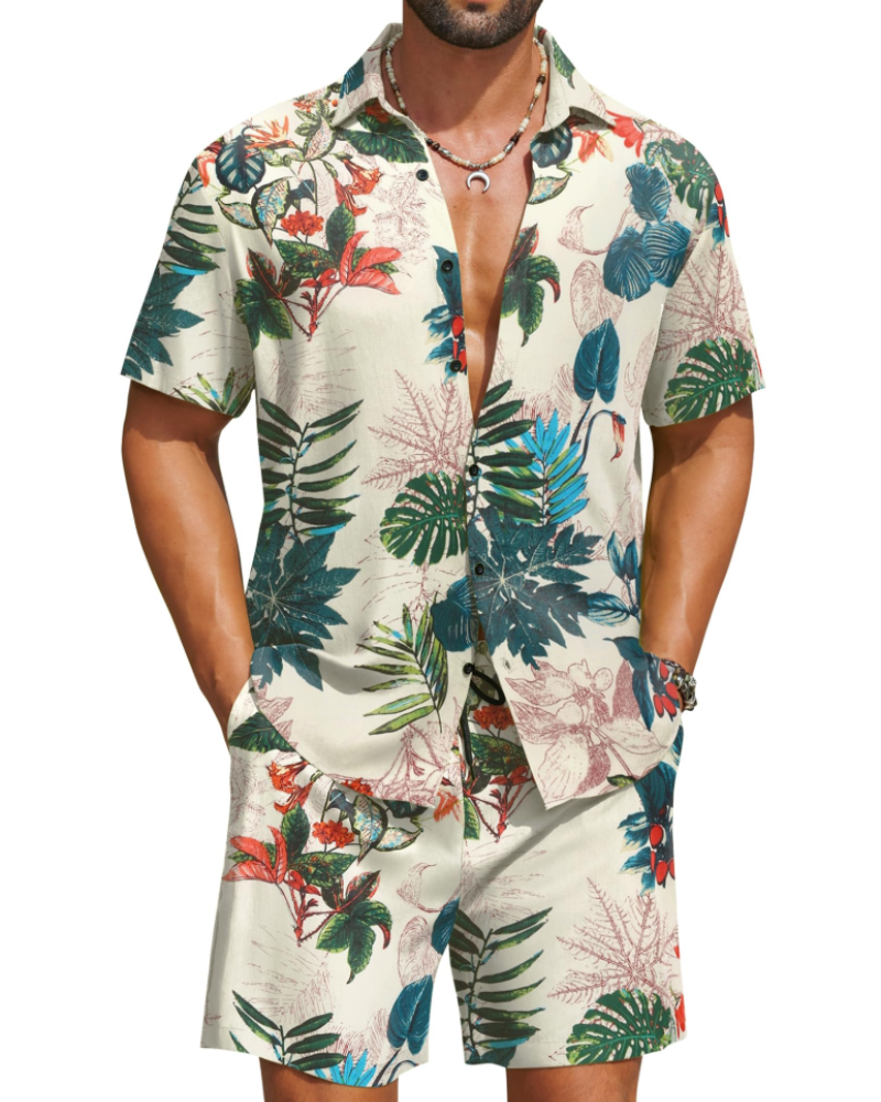 Mason Men's Hawaiian Set – Tropical Floral Shirt & Shorts Summer Outfit