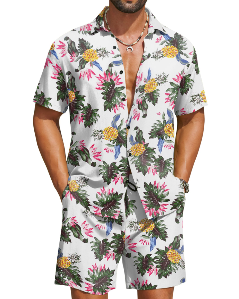 Mason Men's Hawaiian Set – Tropical Floral Shirt & Shorts Summer Outfit
