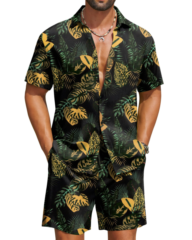 Mason Men's Hawaiian Set – Tropical Floral Shirt & Shorts Summer Outfit