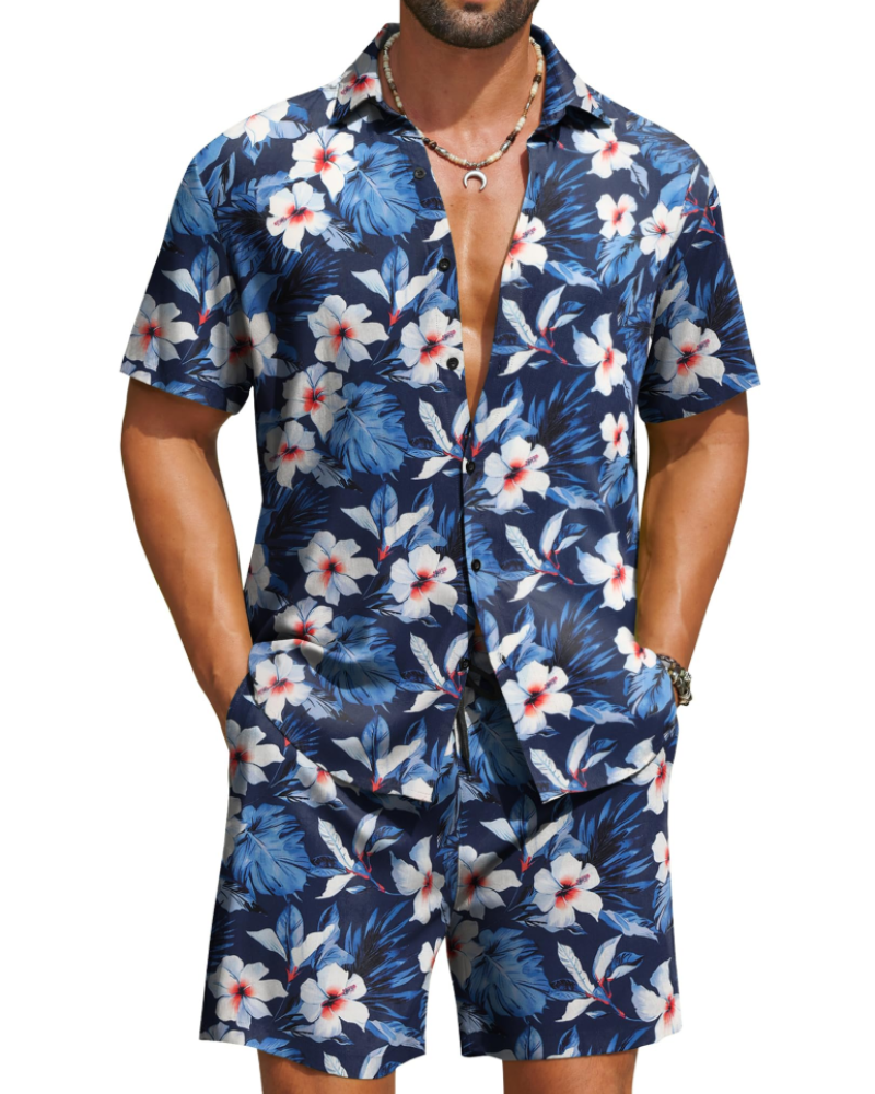 Mason Men's Hawaiian Set – Tropical Floral Shirt & Shorts Summer Outfit