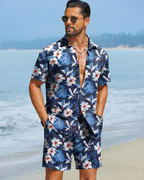 Mason Men's Hawaiian Set – Tropical Floral Shirt & Shorts Summer Outfit