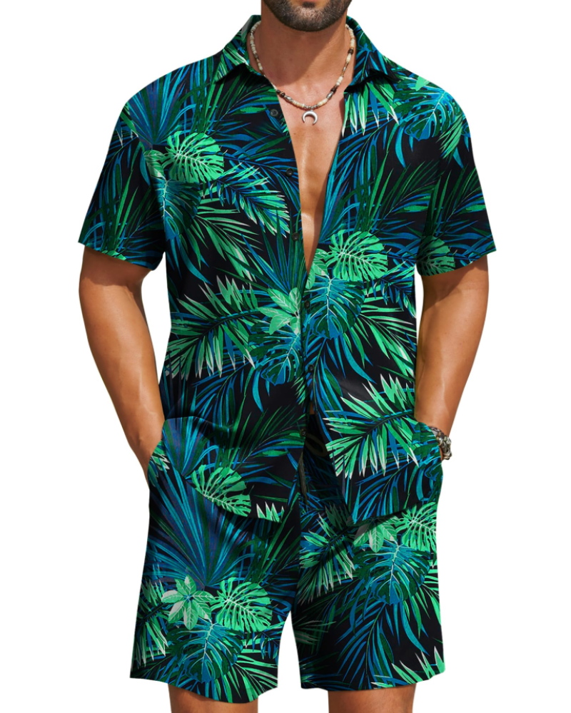Mason Men's Hawaiian Set – Tropical Floral Shirt & Shorts Summer Outfit