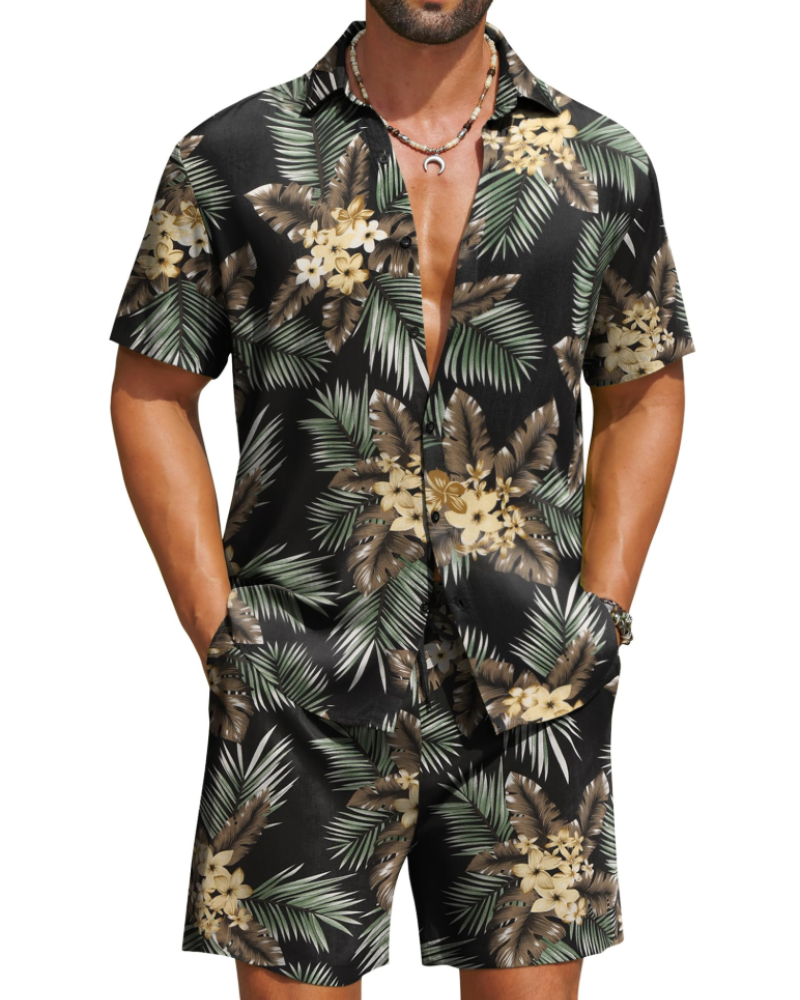 Mason Men's Hawaiian Set – Tropical Floral Shirt & Shorts Summer Outfit