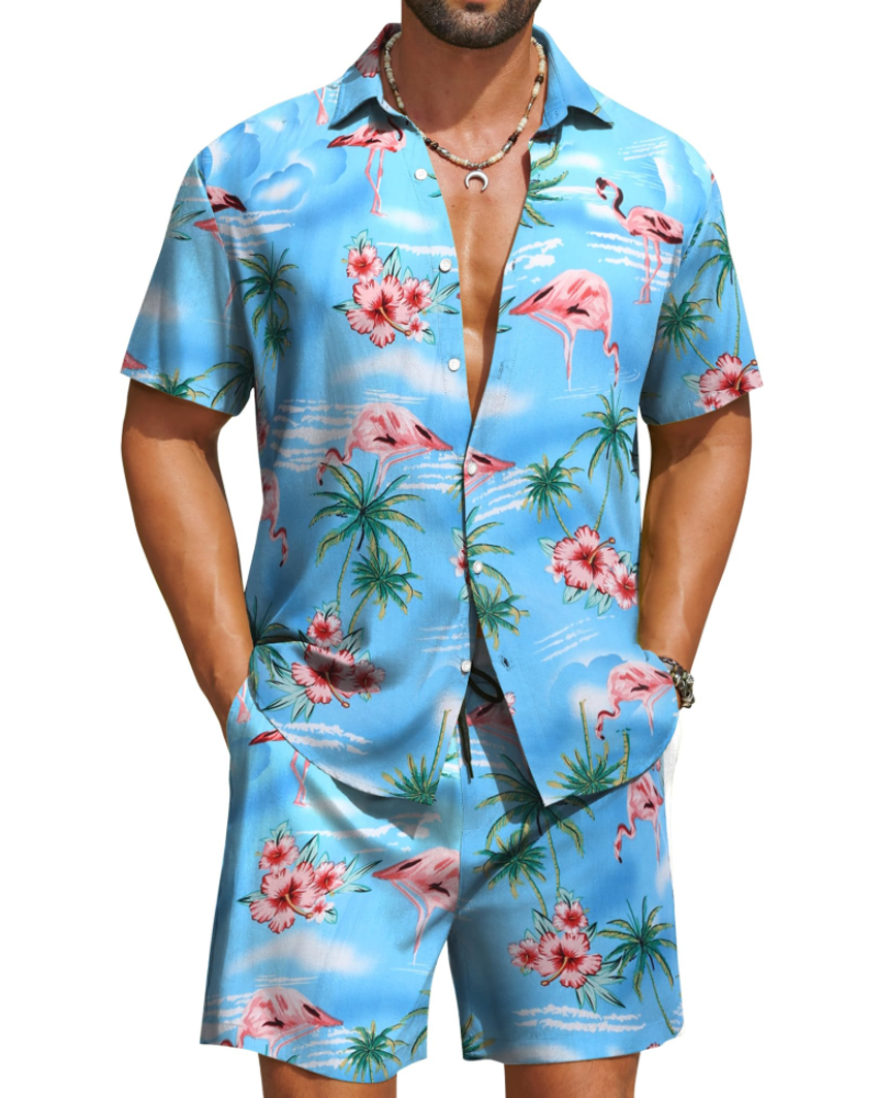 Mason Men's Hawaiian Set – Tropical Floral Shirt & Shorts Summer Outfit