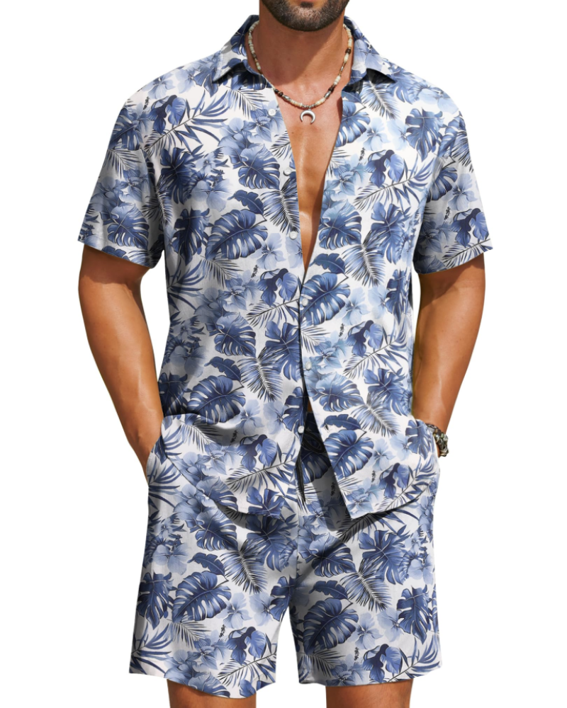 Mason Men's Hawaiian Set – Tropical Floral Shirt & Shorts Summer Outfit