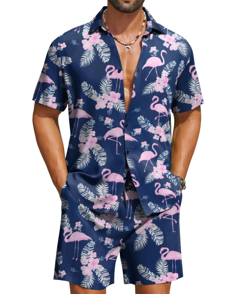 Mason Men's Hawaiian Set – Tropical Floral Shirt & Shorts Summer Outfit