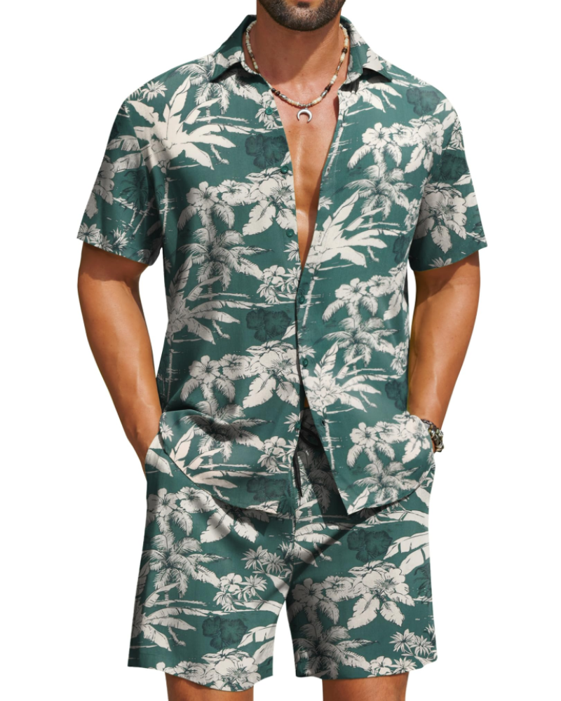 Mason Men's Hawaiian Set – Tropical Floral Shirt & Shorts Summer Outfit